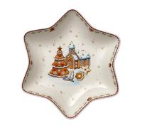 Villeroy & Boch - Winter Bakery Delight Coupe étoile Moyenne, Village en Pain d'épices, Bol pour Gâteaux, Porcelaine Premium, Rouge, Multicolore, 24,5 cm