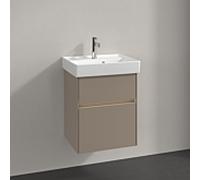 Villeroy & Boch Collaro Meuble sous-lavabo, 2 tiroirs, lavabo au centre, avec éclairage, 460x546x374mm, C006B0VM, Couleur: Front/carcasse : taupe, poignée : Taupe