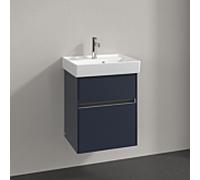Villeroy & Boch Collaro Meuble sous-lavabo, 2 tiroirs, lavabo au centre, avec éclairage, 460x546x374mm, C006B0VQ, Couleur: Avant/corps : bleu marine, poignée : noir volcan.