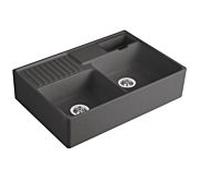 Villeroy und Boch évier double cuve 632392i4 garniture de vidange , fonctionnement excentrique, bac à restes, Graphit