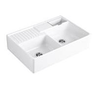 Villeroy und Boch évier double cuve 632392KG garniture de vidange , fonctionnement excentrique, bac à restes, Blanche Neige