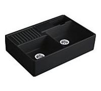 Villeroy et Boch évier double cuve 632392S5 garniture de vidange , actionnement excentrique, restes de cuve, Ébène