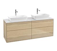 Villeroy & Boch V&B Meuble sous lavabo Finion 160x60 cm, plan de toilette blanc mat, placage chêne Quantité:1