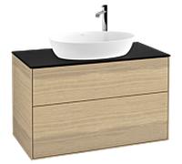Villeroy & Boch V&B Meuble sous lavabo Éclairage mural Finion 100x60,3cm, Plaque de fermeture bleue, Placage chêne Quantité:1