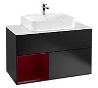 Villeroy und Boch Finion Villeroy und Boch F111HBPD 100cm, plaque de finition noir mat, étagère gauche Peony , laqué noir mat