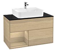 Villeroy und Boch Finion Villeroy und Boch F112PCPC 100cm, plaque de finition blanc mat, étagère à gauche Oak Veneer , Oak Veneer
