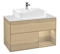 Villeroy und Boch Finion Villeroy und Boch F121PCPC 100cm, plaque de recouvrement blanc mat, étagère à droite Oak Veneer , Oak Veneer