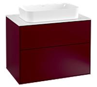 Villeroy & Boch Finion meuble sous lavabo, 2 tiroirs, lavabo au centre, avec trou pour robinetterie, 800x603x501mm, Glass White Matt, F22100HB