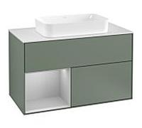 Villeroy und Boch Finion Villeroy und Boch F241GJGM 100x60,3cm, plaque de finition blanc mat, étagère gauche gris clair mat, Olive Matt Lacquer