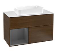 Villeroy und Boch Finion Villeroy und Boch F241GKGN 100x60,3cm, plaque de finition blanc mat, étagère gauche anthracite mat, placage noyer
