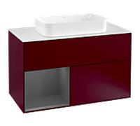 Villeroy & Boch V&B Meuble sous-lavabo avec plan de toilette blanc Finion 100x60,3 cm, étagère gauche anthracite mat Peo Quantité:1