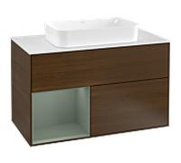 Villeroy und Boch Finion Villeroy und Boch F241GMGN 100x60,3cm, plaque de finition blanc mat, étagère à gauche Olive Matt Lacquer , placage Olive Matt Lacquer