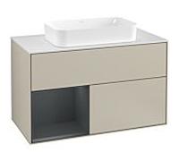 Villeroy und Boch Finion Villeroy und Boch F241HGHH 100x60,3cm, plaque de finition blanc mat, étagère à gauche Midnight Blue Matt Lacquer , Sand Matt Lacquer