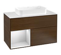 Villeroy und Boch Finion Villeroy und Boch F241MTGN 100x60,3cm, plaque de finition blanc mat, étagère gauche laqué blanc mat, placage noyer