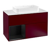 Villeroy und Boch Finion Villeroy und Boch F241PDHB 100x60,3cm, plaque de finition blanc mat, étagère gauche laqué noir mat, Peony Matt
