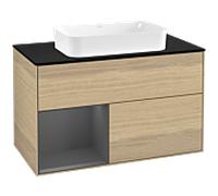 Villeroy und Boch Finion Villeroy und Boch F242GKPC 100x60,3cm, plaque de finition noir mat, étagère gauche anthracite mat, Oak Veneer