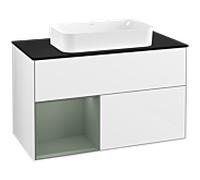 Villeroy und Boch Finion Villeroy und Boch F242GMGF 100x60,3cm, plaque de finition noir mat, étagère gauche Olive Matt Lacquer , laqué blanc brillant