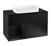 Villeroy und Boch Finion Villeroy und Boch F242PDPD 100x60,3cm, plaque de finition noir mat, étagère à gauche laqué noir mat, laqué noir mat