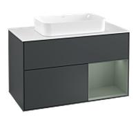 Villeroy und Boch Finion Villeroy und Boch F251GMHG 100x60,3cm, plaque de finition blanc mat, étagère à droite Olive Matt Lacquer , Midnight Blue Matt Lacquer