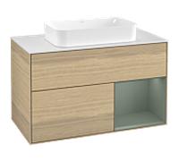 Villeroy & Boch V&B Meuble sous-lavabo avec plan de toilette blanc Finion 100x60,3 cm, étagère droite, huile avec laque, placage Oa Quantité:1