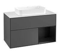 Villeroy et Boch Finion Villeroy et Boch F251PDGK 100x60,3cm, plaque de finition blanc mat, étagère à droite laqué noir mat, anthracite mat