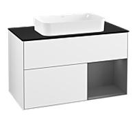 Villeroy und Boch Finion Villeroy und Boch F252GKGF 100x60,3cm, plaque de finition noir mat, étagère à droite anthracite mat, laqué blanc brillant