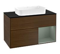 Villeroy und Boch Finion Villeroy und Boch F252GMGN 100x60,3cm, plaque de finition noir mat, étagère à droite Olive Matt Lacquer , placage noyer