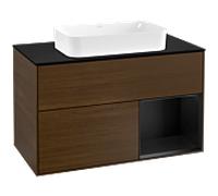 Villeroy und Boch Finion Villeroy und Boch F252PDGN 100x60,3cm, plaque de finition noir mat, étagère à droite laqué noir mat, placage noyer