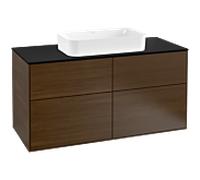 Villeroy & Boch Finion meuble sous lavabo, 4 tiroirs, lavabo au centre, avec trou pour robinetterie, 1200x603x501mm, Glass Black Matt, F26200GN