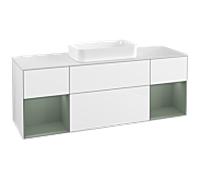 Villeroy et Boch Finion Villeroy et Boch F331GMGF 160x60,3cm, plaque de finition blanc mat, étagères laqué mat olive, laqué blanc brillant