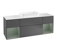 Villeroy et Boch Finion Villeroy et Boch F331GMGK 160x60,3cm, plaque de finition blanc mat, étagères laqué olive mat, anthracite mat