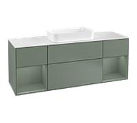 Villeroy et Boch Finion Villeroy et Boch F331GMGM 160x60,3cm, plaque de finition blanc mat, étagères olive laqué mat, Olive Matt Lacquer