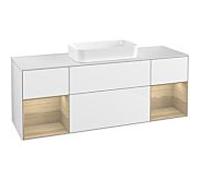 Villeroy & Boch V&B Meuble sous lavabo avec plan de travail blanc Finion 160x60cm, étagère Oa ven, laqué blanc brillant Quantité:1
