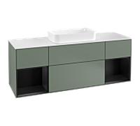 Villeroy und Boch Finion Villeroy und Boch F331PDGM 160x60.3cm, plaque de finition blanc mat, étagères laqué noir mat, Olive Matt Lacquer
