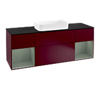 Villeroy und Boch Finion Villeroy und Boch F332GMHB 160x60,3cm, plaque de finition noir mat, étagères laqué mat olive, Peony Matt