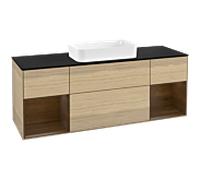 Villeroy und Boch Finion Villeroy und Boch F332GNPC 160x60.3cm, plaque de finition noir mat, étagères placage noyer, Oak Veneer