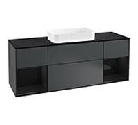 Villeroy et Boch Finion Villeroy et Boch F332PHHG 160x60,3cm, plaque de finition noir mat, étagères laqué noir brillant, Midnight Blue Matt Lacquer