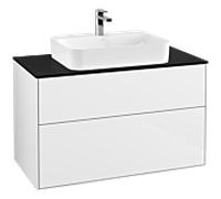 Villeroy & Boch Meuble sous lavabo Finion F35200GF 2 tiroirs lavabo central Glass Black Matt