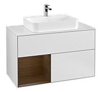 Villeroy und Boch Finion Villeroy und Boch F361GNMT 100cm, plaque de finition blanc mat, étagère gauche placage noyer, laqué blanc mat