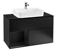 Villeroy und Boch Finion Villeroy und Boch F362PDPD 100cm, plaque de finition noir mat, étagère gauche laqué noir mat, laqué noir mat