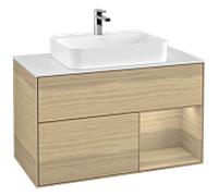 Villeroy und Boch Finion Villeroy und Boch F371PCPC 100cm, plaque de finition blanc mat, étagère à droite Oak Veneer , Oak Veneer