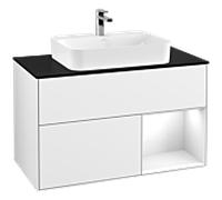 Villeroy et Boch Finion Villeroy et Boch F372GFGF 100cm, plaque de finition noire mate, étagère à droite Laque blanc brillant, Laque blanc brillant