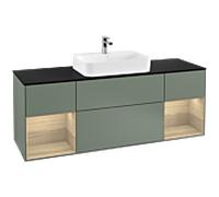 Villeroy et Boch Finion Villeroy et Boch F452PCGM 160x60.3cm, plaque de finition noir mat, étagères Oak Veneer , Olive Matt Lacquer