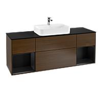 Villeroy et Boch Finion Villeroy et Boch F452PDGN 160x60.3cm, plaque de finition noir mat, étagères laqué noir mat, placage noyer