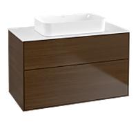 Villeroy & Boch Finion meuble sous lavabo, 2 tiroirs, lavabo au centre, sans trou pour robinetterie, 1000x603x501mm, Glass White Matt, F64100GN