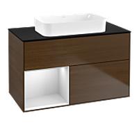 Villeroy und Boch Finion Villeroy und Boch F652MTGN 100x60.3x50.1cm, étagère gauche laqué blanc mat, placage noyer