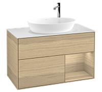 Villeroy und Boch Finion Villeroy und Boch F901PCPC 100cm, plaque de recouvrement blanc mat, étagères Oak Veneer , Oak Veneer