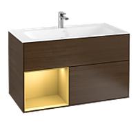 Villeroy & Boch V&B Meuble sous-lavabo Éclairage mural Finion 99,6x59,1cm, étagère gauche, placage noyer Quantité:1