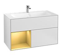 Villeroy und Boch Finion Villeroy und Boch G030HFMT 99,6x59,1cm, éclairage mural, étagère gauche or mat, laqué blanc mat