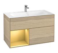 Villeroy & Boch V&B Meuble sous-lavabo Éclairage mural Finion 99,6x59,1cm, étagère gauche, placage chêne mat Quantité:1